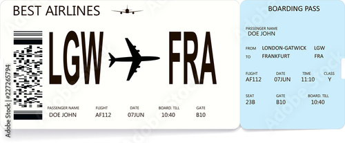Airline boarding pass or airplane ticket. Vector illustration.