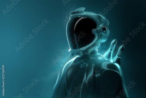 Futuristic Spaceman -  Advance Technology. Portrait of a young adult in full space exploration gear. 3D Illustration.