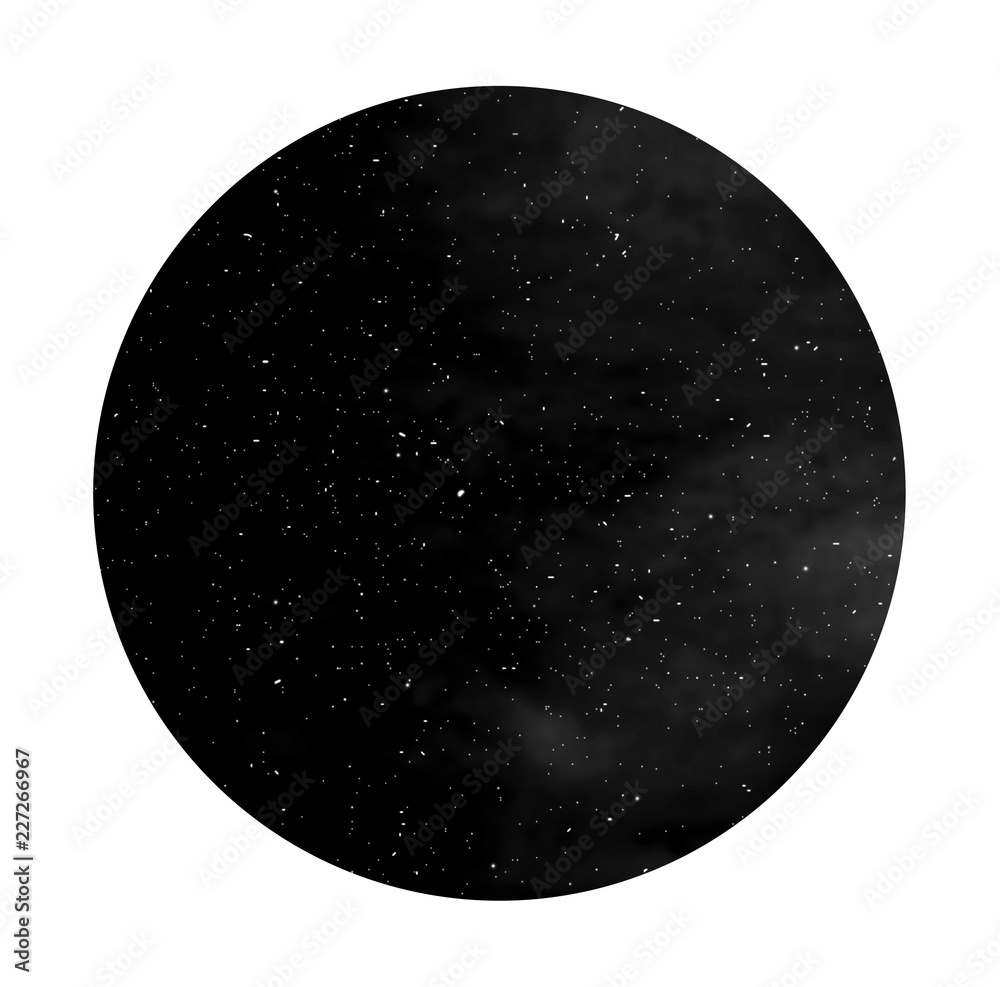 Fototapeta premium Black and white of night sky with stars , universe, space texture. Watercolour cosmos circle.