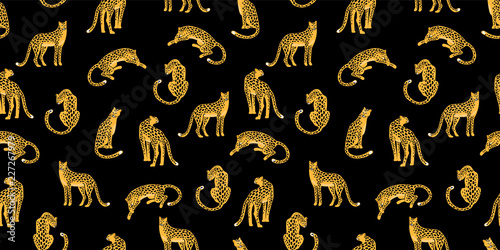 Fototapeta Naklejka Na Ścianę i Meble -  Seamless exotic pattern with abstract silhouettes of leopards.