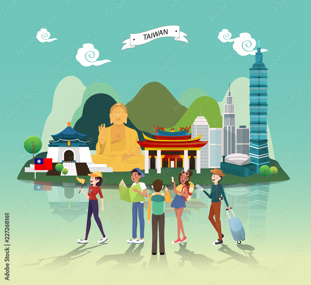 Naklejka premium Tourist attraction landmarks in Taiwan illustration design