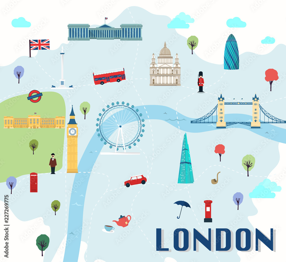 Map Of London Attractions Vector And Illustration. Stock ベクター | Adobe Stock
