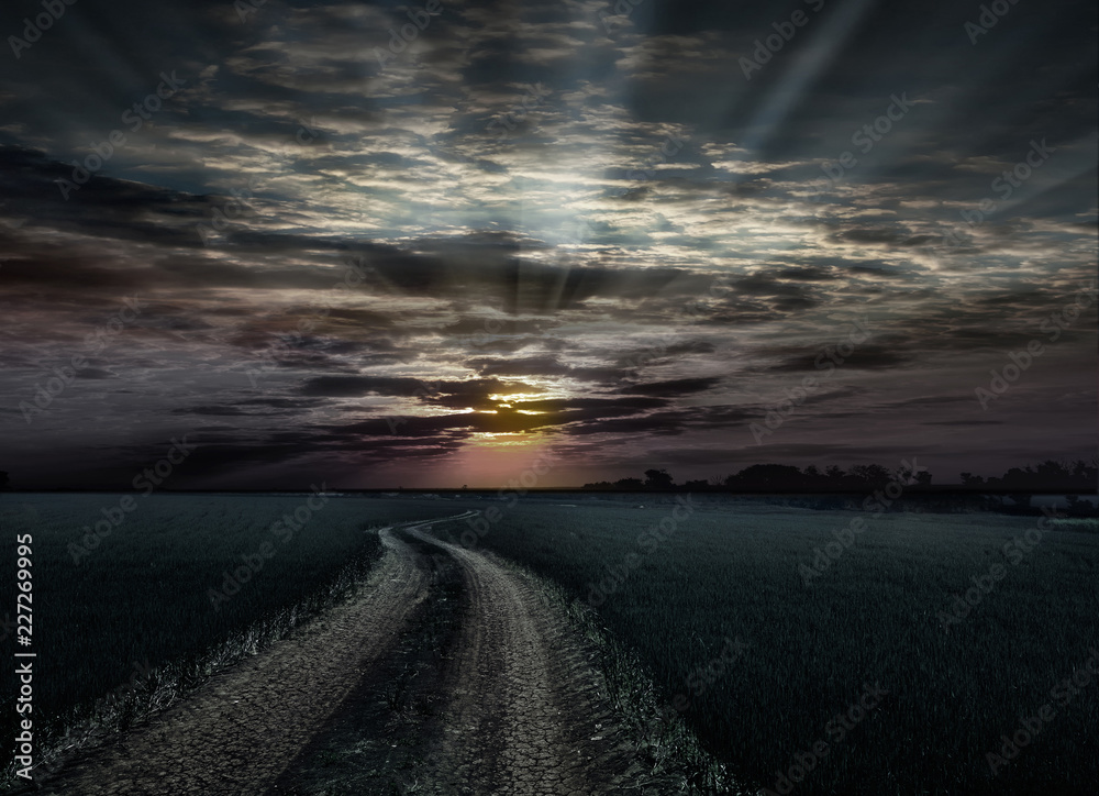 Great view on uiheynjde. the road against the sunset