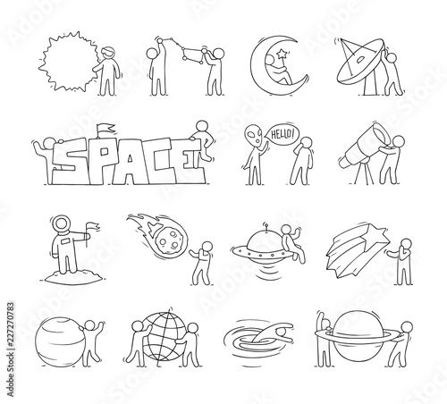 little people with space objects