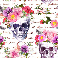 Sierkussen Doodshoofd met bloemen patronen Dia de Muertos schedels aquarel  © zzorik