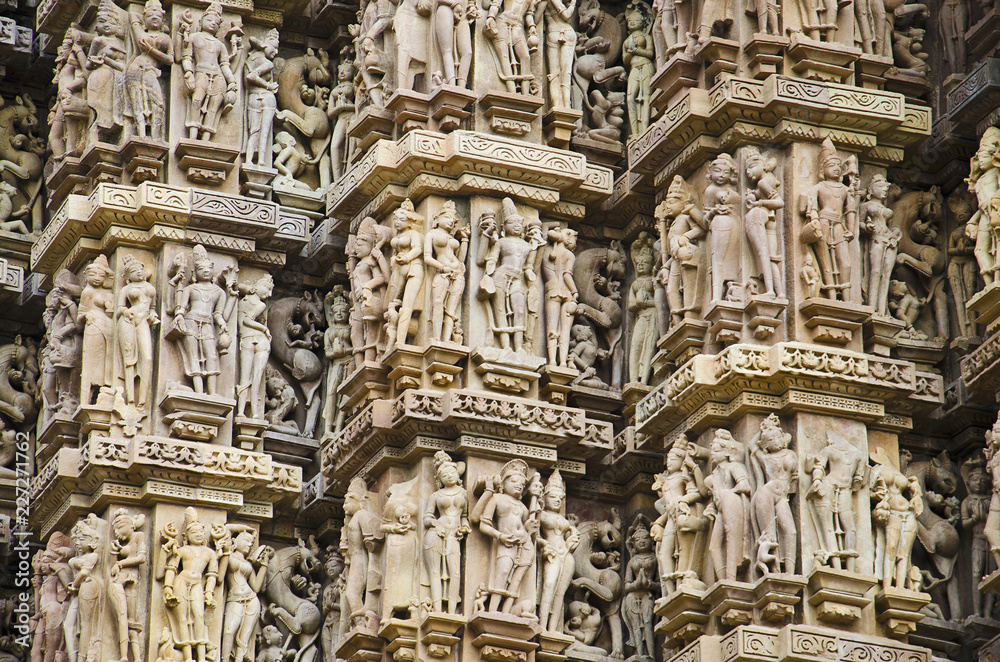 KANDARIYA MAHADEV TEMPLE, Deities surrounded by surasundaries in various poses and Vyalas, Western Group, Khajuraho, Madhya Pradesh, UNESCO World Heritage Site