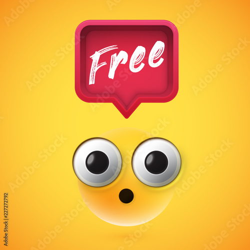 High detailed wondering smiley with a 3D speech bubble, vector illustration