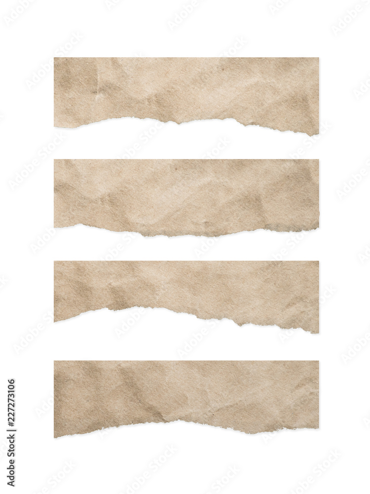 Vintage ripped paper texture on white background.