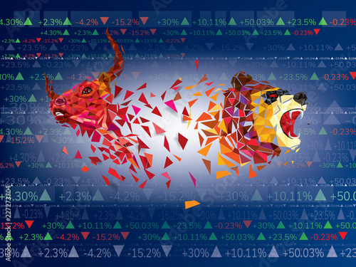 Bull and Bear symbols on stock market vector illustration. vector Forex or commodity charts, on abstract background. The symbol of the the bull and bear