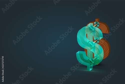 High-detailed wood and glass dollar character, vector illustration