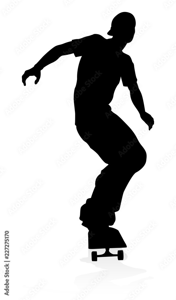 Very high quality and highly detailed skating skateboarder silhouette Very high quality and highly detailed skating skateboarder silhouette