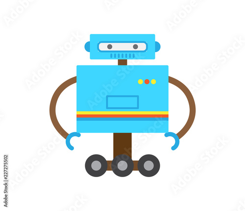 Robot of Blue Color with Hands Vector Illustration