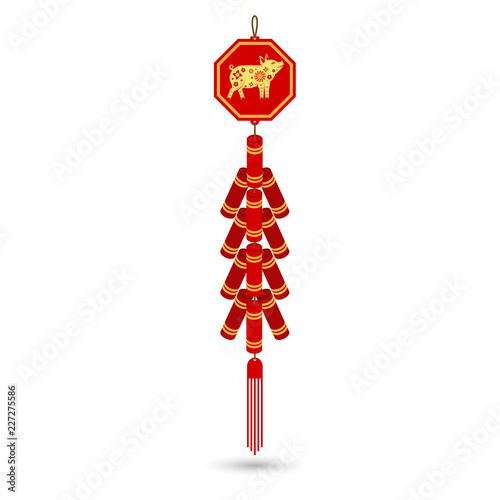 Red chinese firecracker flat icon.