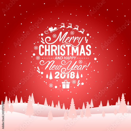 Merry Christmas and happy new year 2018, vector background, design