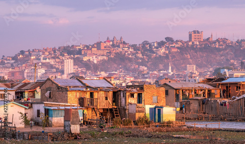 Antananarivo city view, capital of Madagascar. Tanarivo is a city of 3 million Madagascarians, who often farm rice and other crops. Villagers living nearby Antananarivo. photo