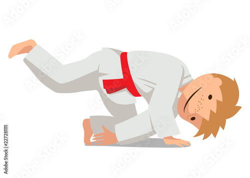 Vector illustration of a child in uniform. Suwari waza Mae ukemi. Suitable for oriental martial arts such as aikido, judo, karate, jiu-jitsu, budo