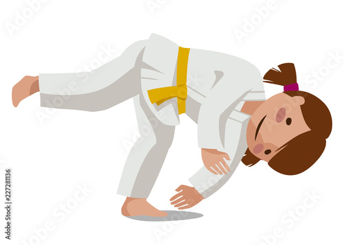Vector illustration of a child in uniform. Tachi waza Mae ukemi. Suitable for oriental martial arts such as aikido, judo, karate, jiu-jitsu, budo