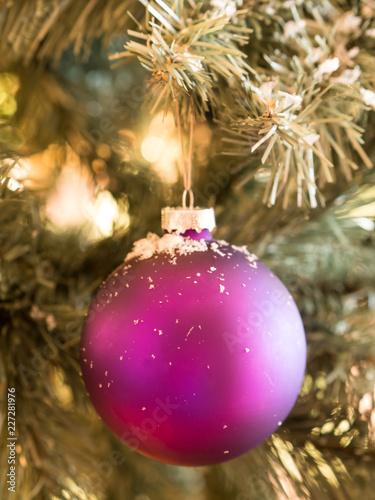 Christmas ball on fir tree outdoors