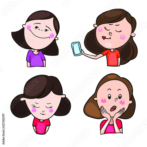 The set includes color drawings in the vector, images of children, teenagers, schoolchildren, in a cartoon style, in different images and with different moods and emotions