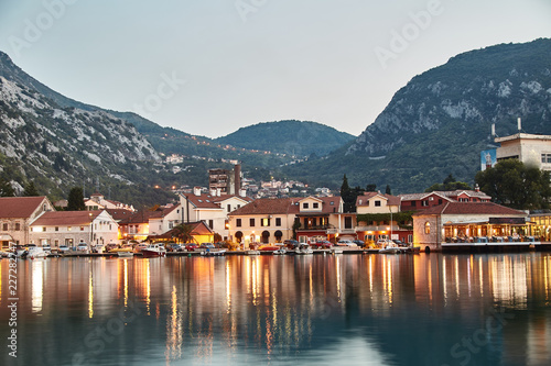 Bay of Kotor. The Town Of Kotor. The reflection in the water. Long exposure. Montenegro. 