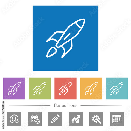 Launched rocket flat white icons in square backgrounds
