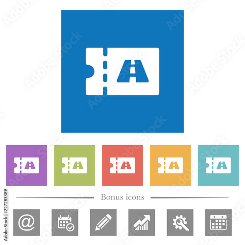 Toll discount coupon flat white icons in square backgrounds