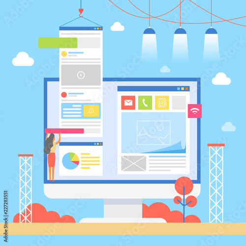 Woman Constructing Web Page Vector Illustration