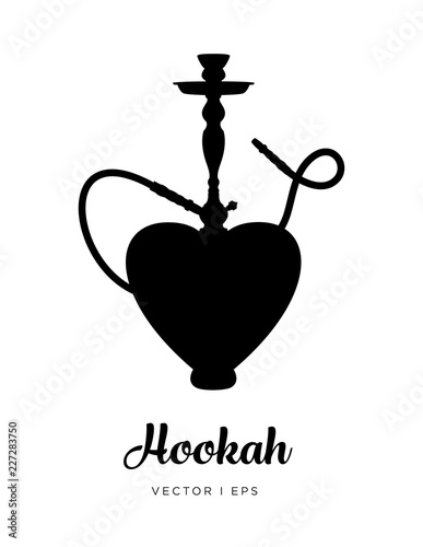 Elegant vector editable black hookah silhouette, with a shape of heart for the Valentine's Day.