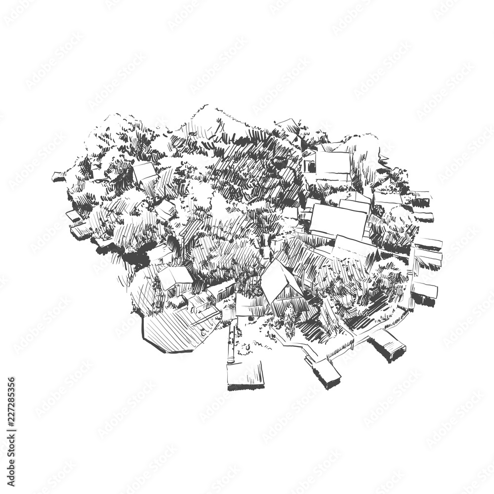 Fototapeta premium Hand drawn island with houses