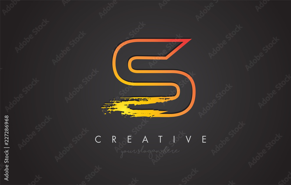 S Letter Design with Golden Outline and Grunge Brush Texture. S Letter Design with Golden Outline and Grunge Brush Texture.