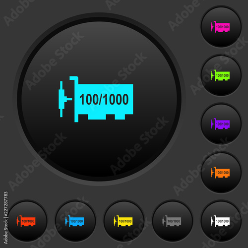 Gigabit ethernet network controller dark push buttons with color icons