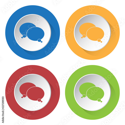 four round color icons, two speech bubbles