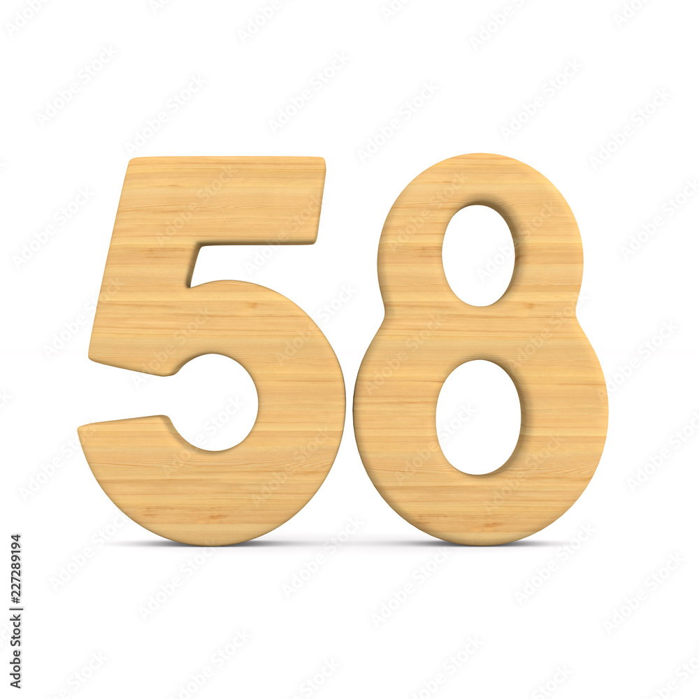 Number fifty eight on white background. Isolated 3D illustration