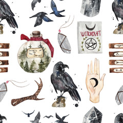 Keuken achterwand Gotisch patronen Mystieke toverobjecten in zachte aquarel  © scarlet_heath