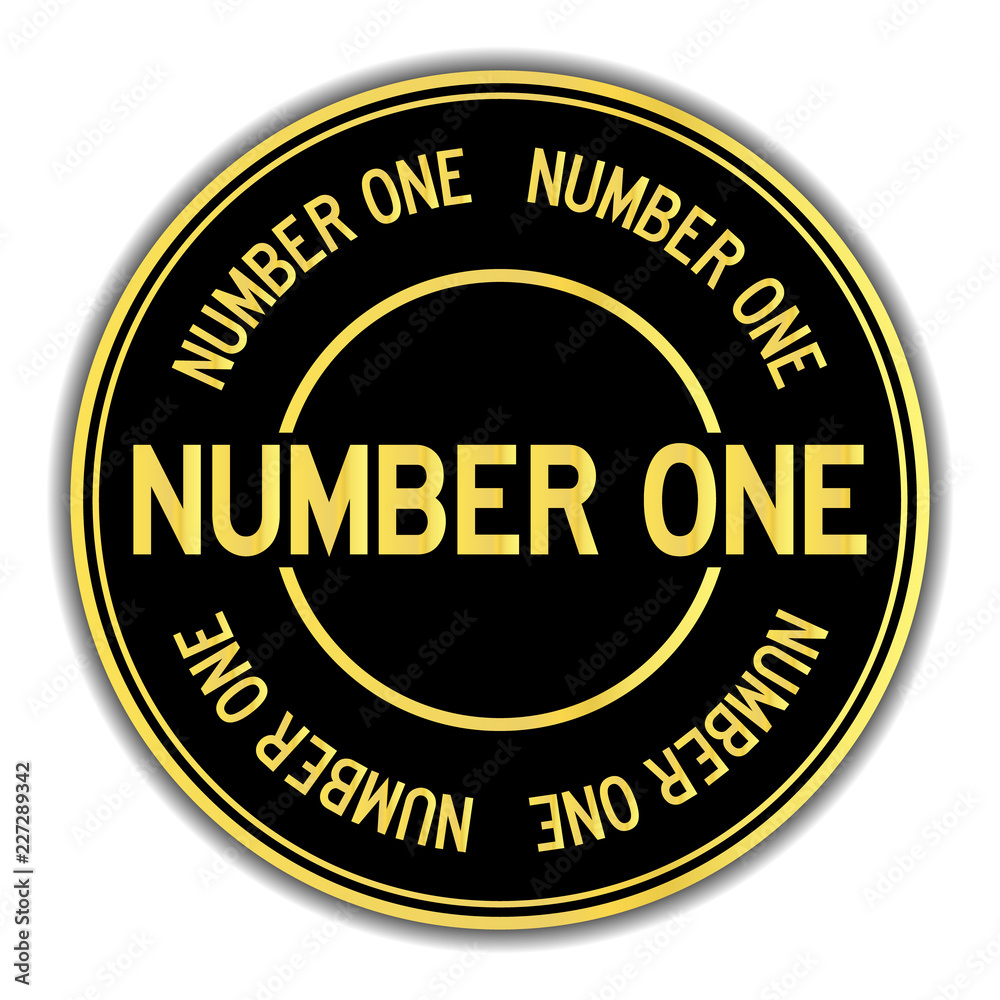 Gold and black color sticker in word number one on white background