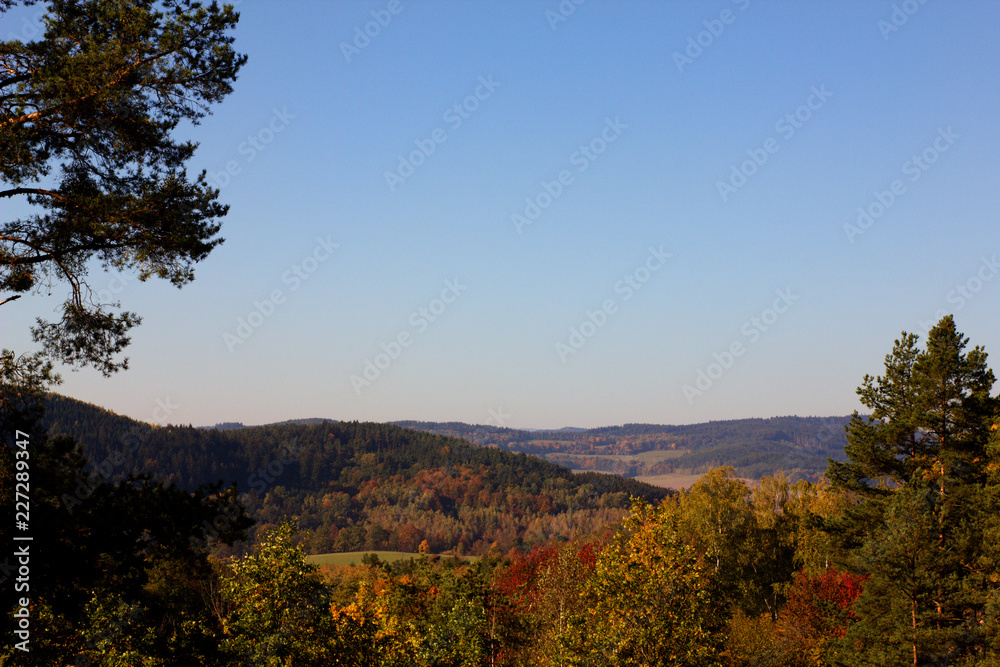 Rural countryside landscape of autumn and summer country.