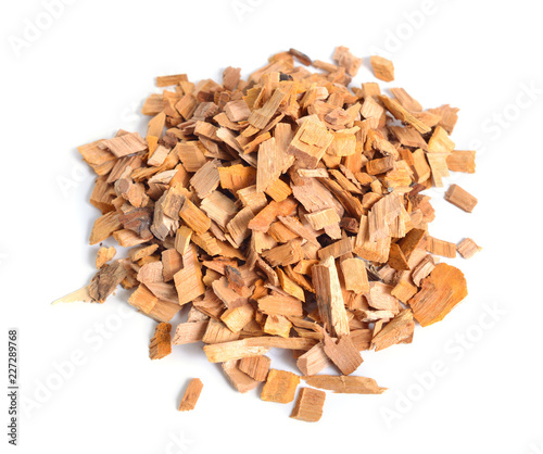 Alder wood chips isolated on white background