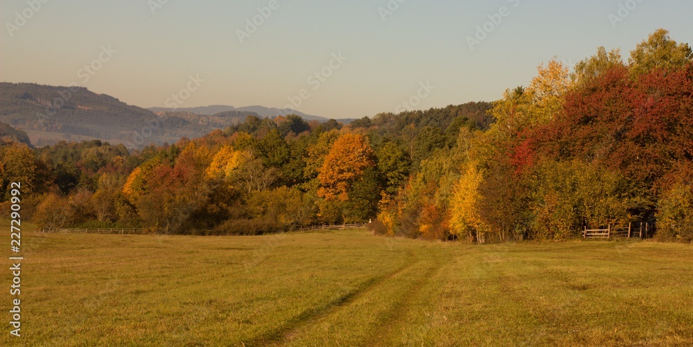 Rural countryside landscape of autumn and summer country.