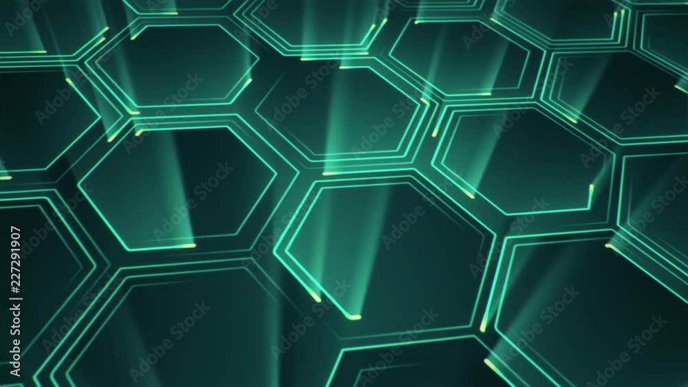 Abstract technologic background with stripes and particles. Animation of circuit electric signal with light shine. Animation of seamless loop.
