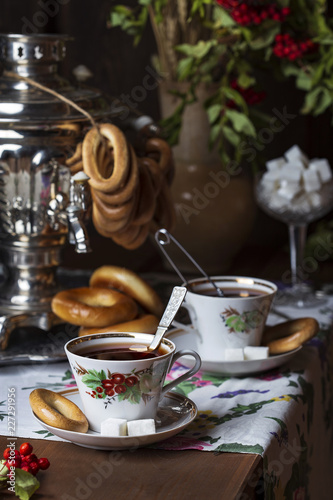 Tea in the Russian style from a samovar