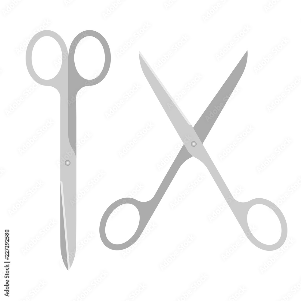 Open and closed scissors on white background. Vector flat illustration. Open and closed scissors on white background. Vector flat illustration.
