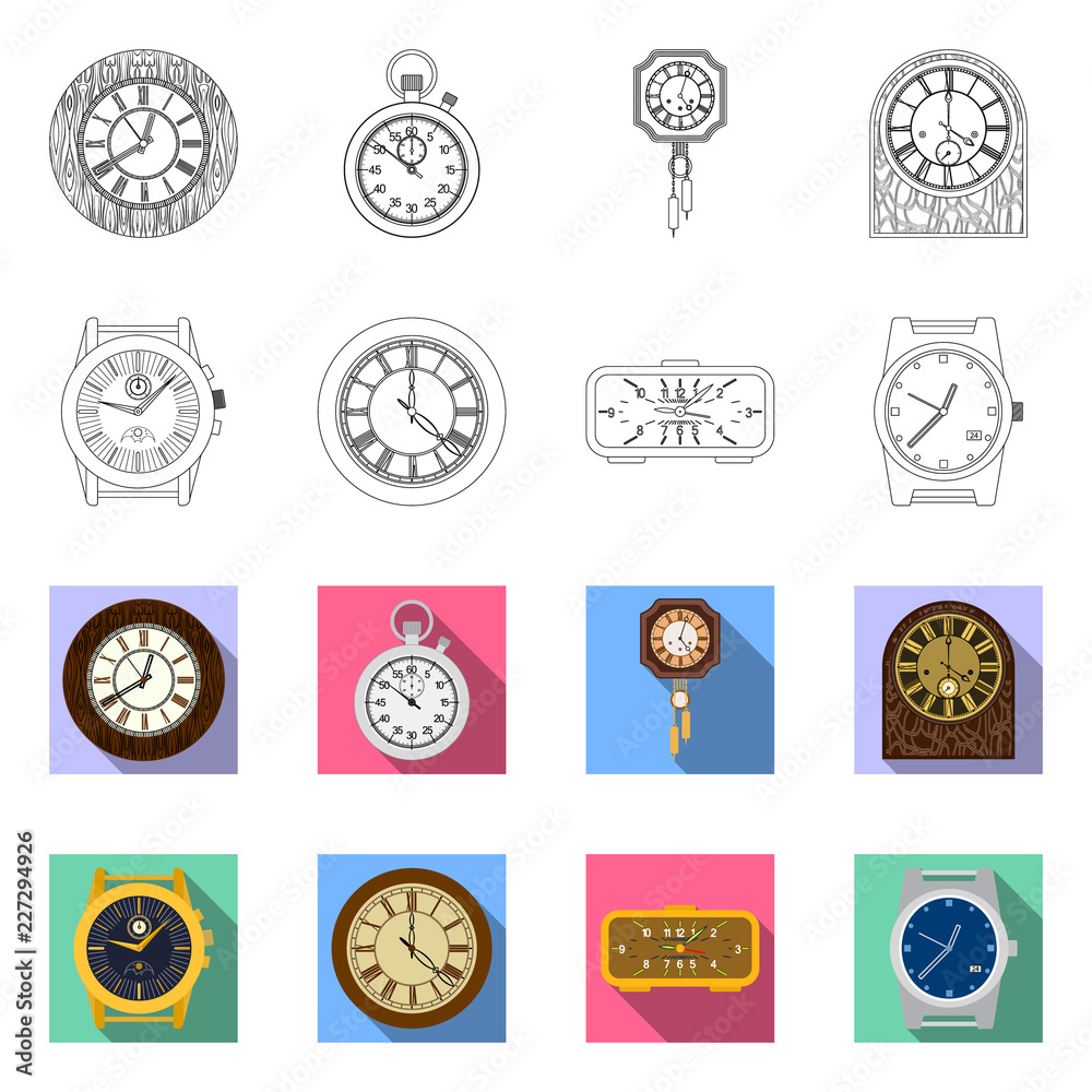 Isolated object of clock and time sign. Collection of clock and circle stock vector illustration. Isolated object of clock and time sign. Collection of clock and circle stock vector illustration.