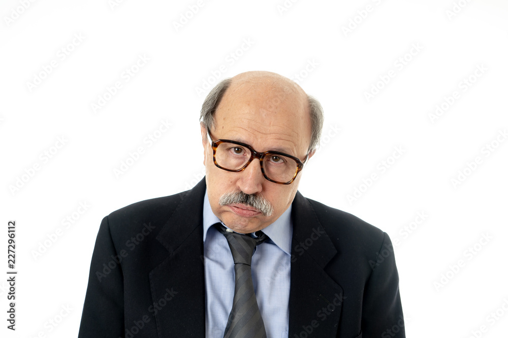 Portrait of exhausted senior man with sad and worried expression overworked and tired Portrait of exhausted senior man with sad and worried expression overworked and tired