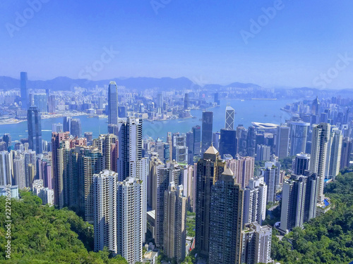 Hong Kong, October 5, 2018. View of the strait and skyscrapers. Panorama of the Hong Kong