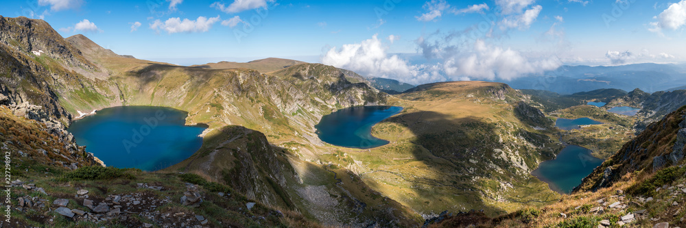 Panoramic view of 6 out of 7 Rila Lakes, Bulgaria Panoramic view of 6 out of 7 Rila Lakes, Bulgaria