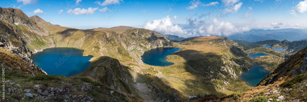 Panoramic view of 6 out of 7 Rila Lakes, Bulgaria