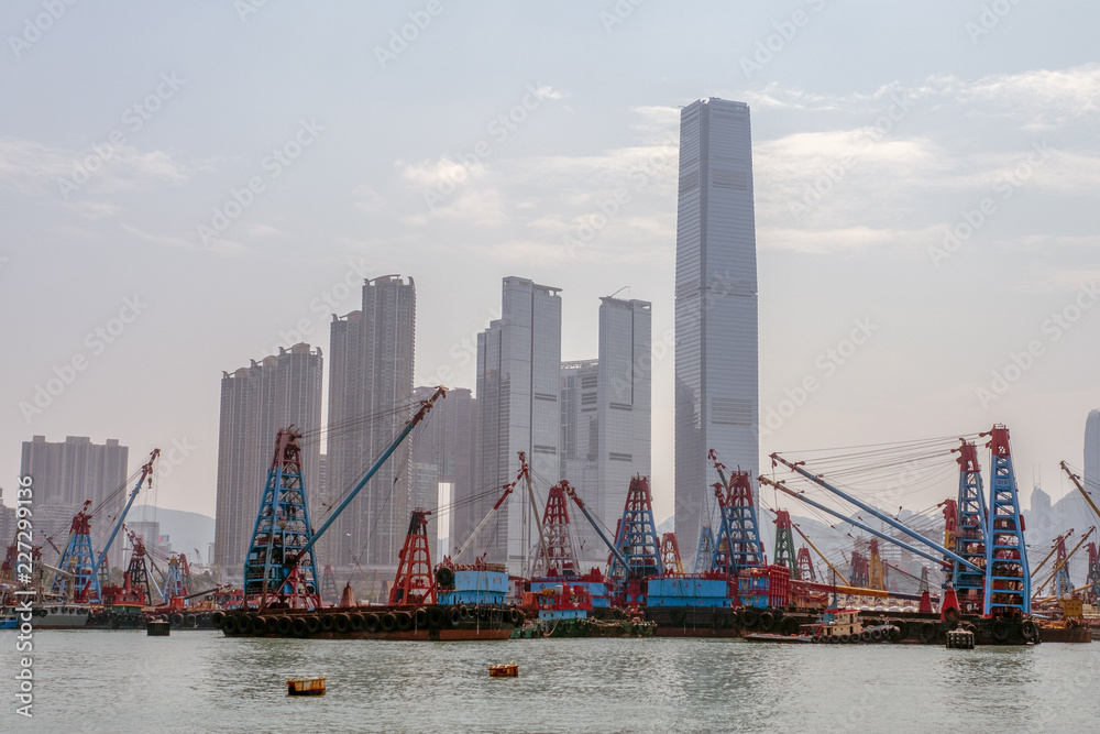Hong Kong, October 5, 2018. View of the skyscrapers from the port.