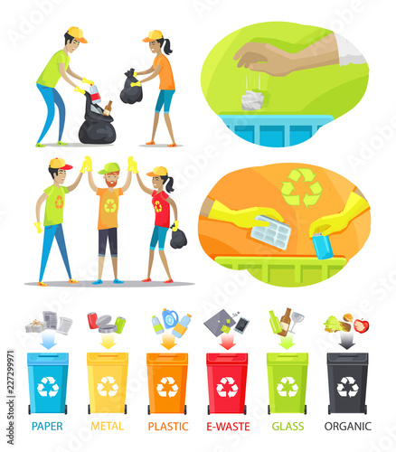 Rubbish Collecting and Sorting Vector Illustration