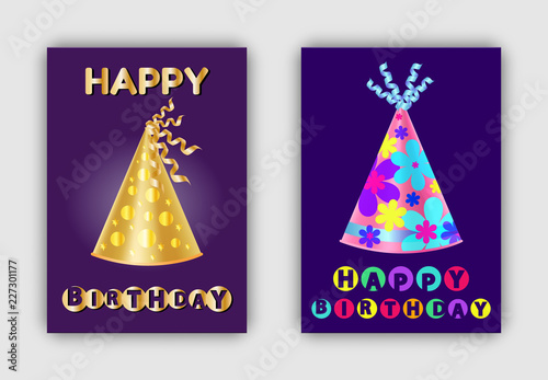 Happy Birthday Banners Glittering Realistic Hats