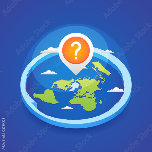 Azimuthal projection flat land 3d icon with question mark